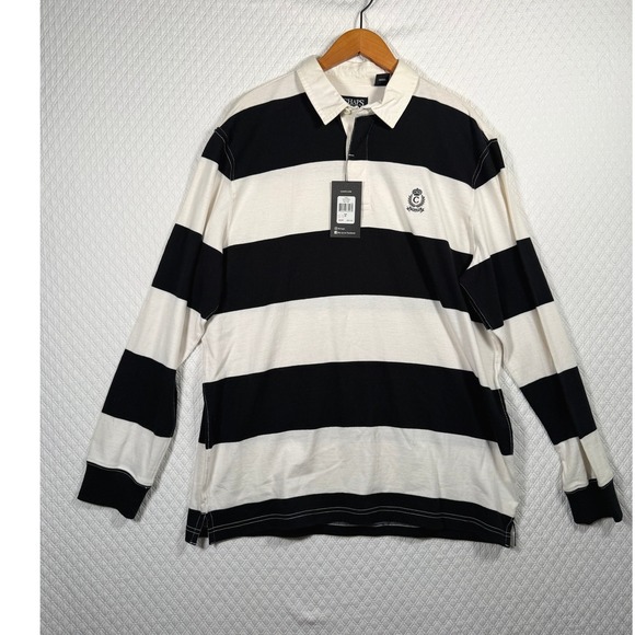 Chaps Other - Chaps Heritage Mens XL Black White Striped Long Sleeve Rugby Shirt New New Flaws
